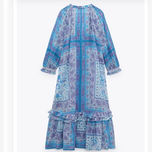 Zara* Printed Blue Midi Boho Dress - Picture 5 of 11